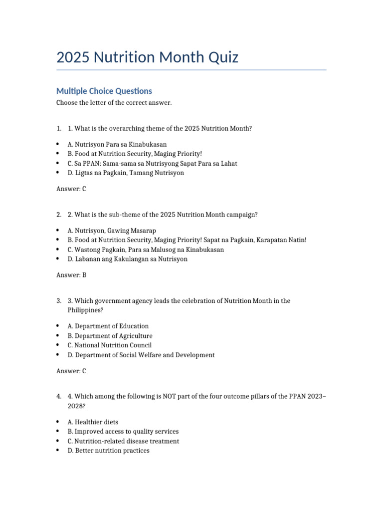2025 Nutrition Month Quiz | PDF | Nutrition | Diet & Nutrition