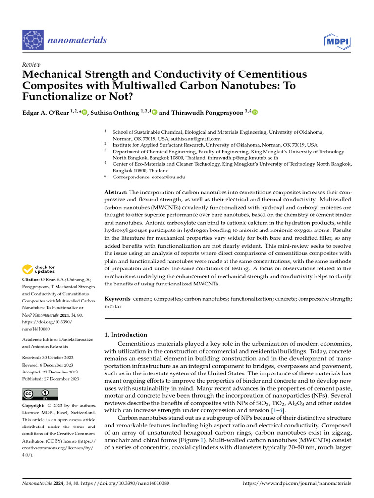 Carbon Nanotubes in Cement Composites | PDF | Carbon Nanotube | Surfactant