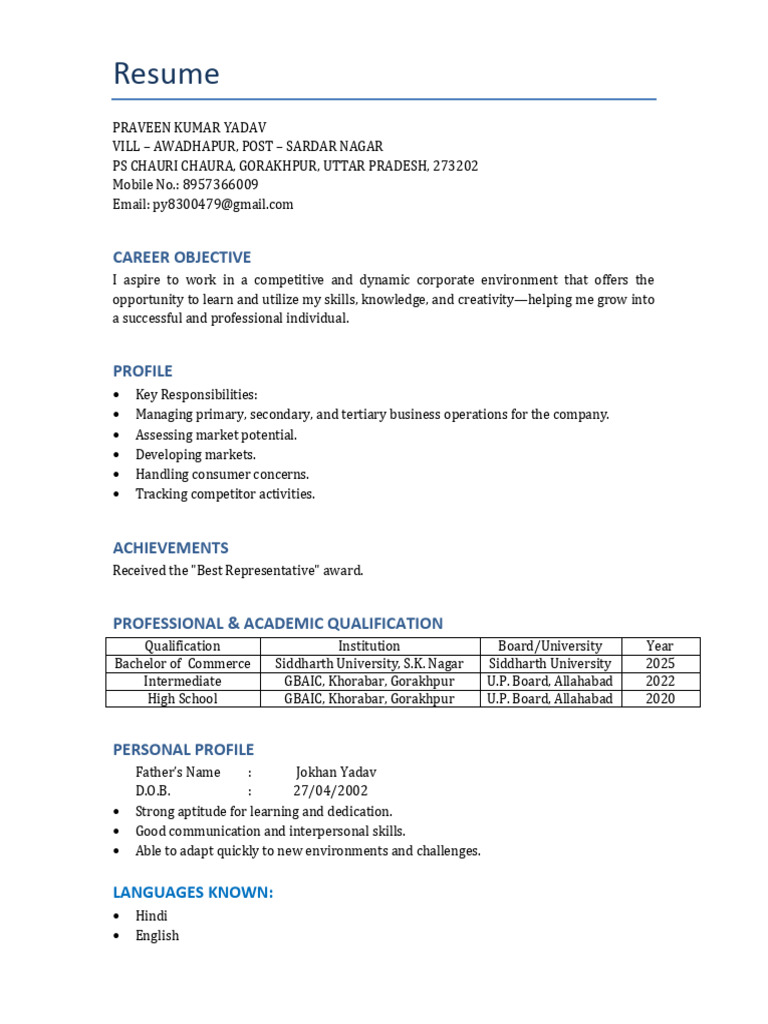 Corrected Resume | PDF