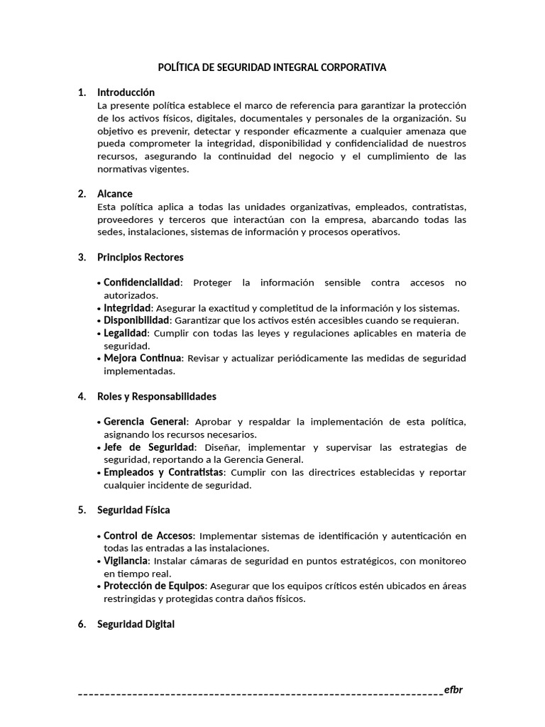 Política de Seguridad Integral Corporativa | PDF | La seguridad ...