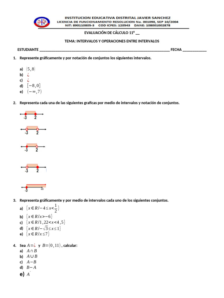 Evaluación De Calculo 11 Intervalos Pdf