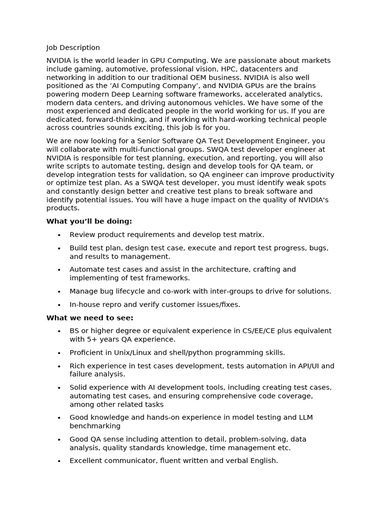 Senior Software QA Engineer Role | PDF | Graphics Processing Unit ...