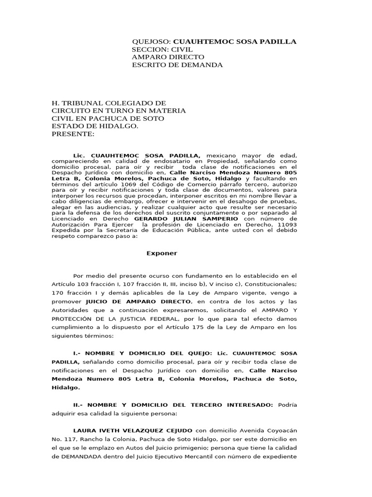 Amparo Directo Cuauhtémoc Sosa Padilla | PDF | Caso de ley | Sentencia ...