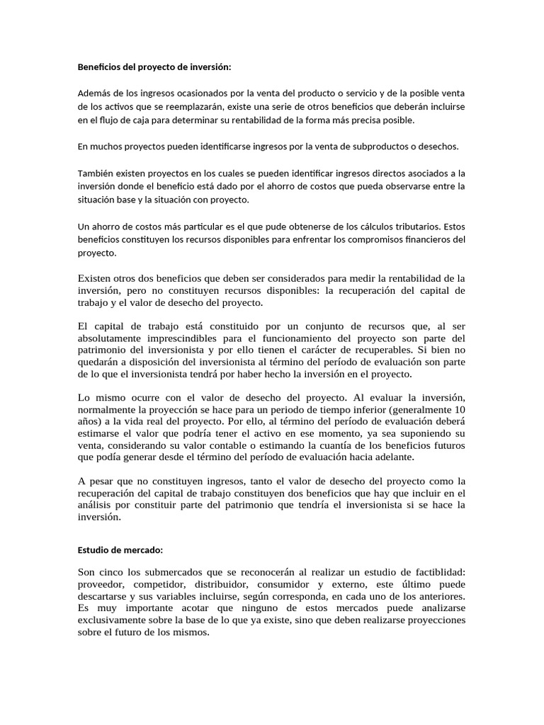 Beneficios de un Proyecto de Inversión | PDF | Beneficio (economía ...