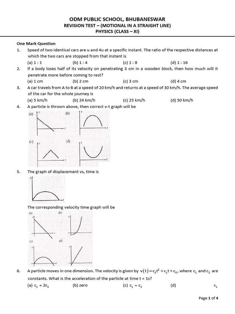 Class XI Physics Motion Test Questions | PDF | Acceleration | Velocity
