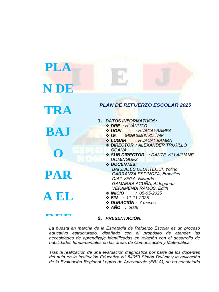 Plan de Refuerzo Escolar 2025 | PDF | Educación primaria | Plan de estudios