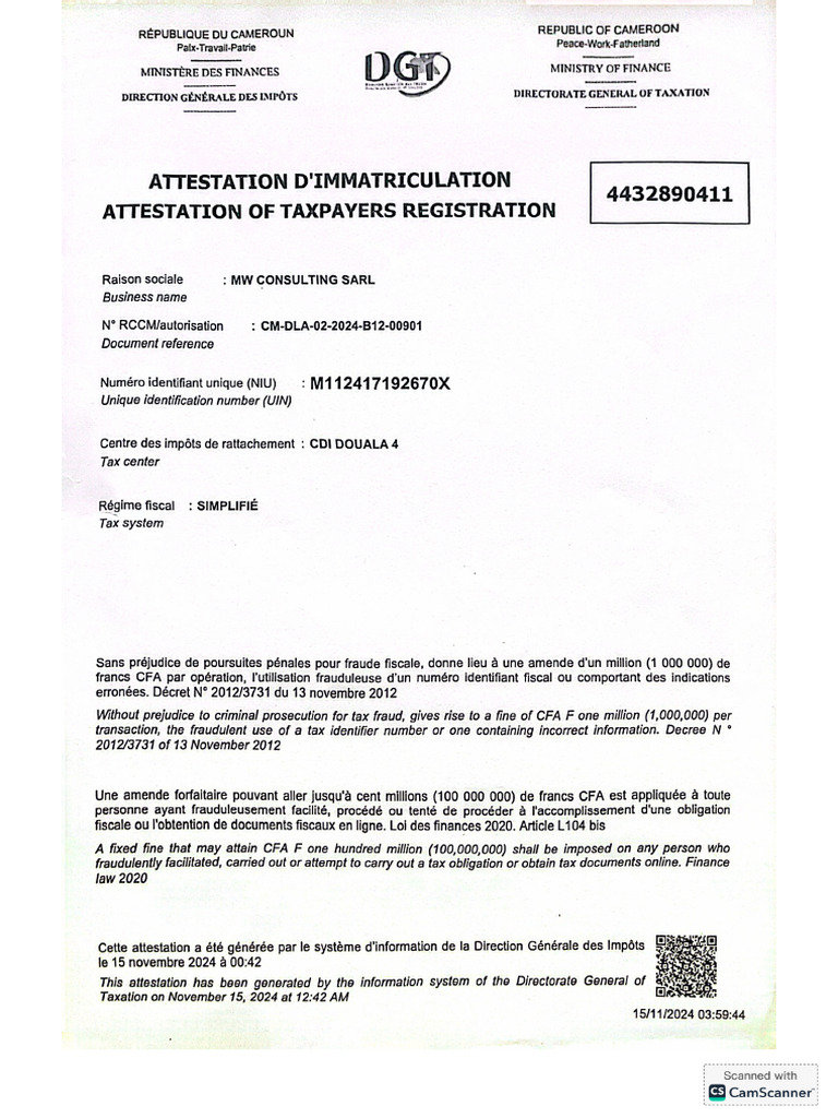 Attestation Immatriculation PDF