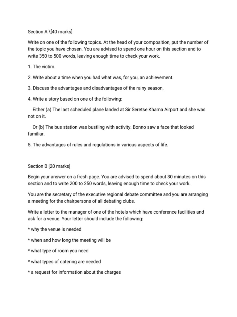 BGCSE English Paper 2 Guidelines | PDF
