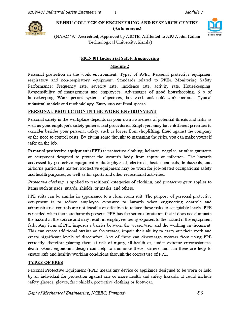 Industrial Safety Engineering: PPE Guide | PDF | Personal Protective ...