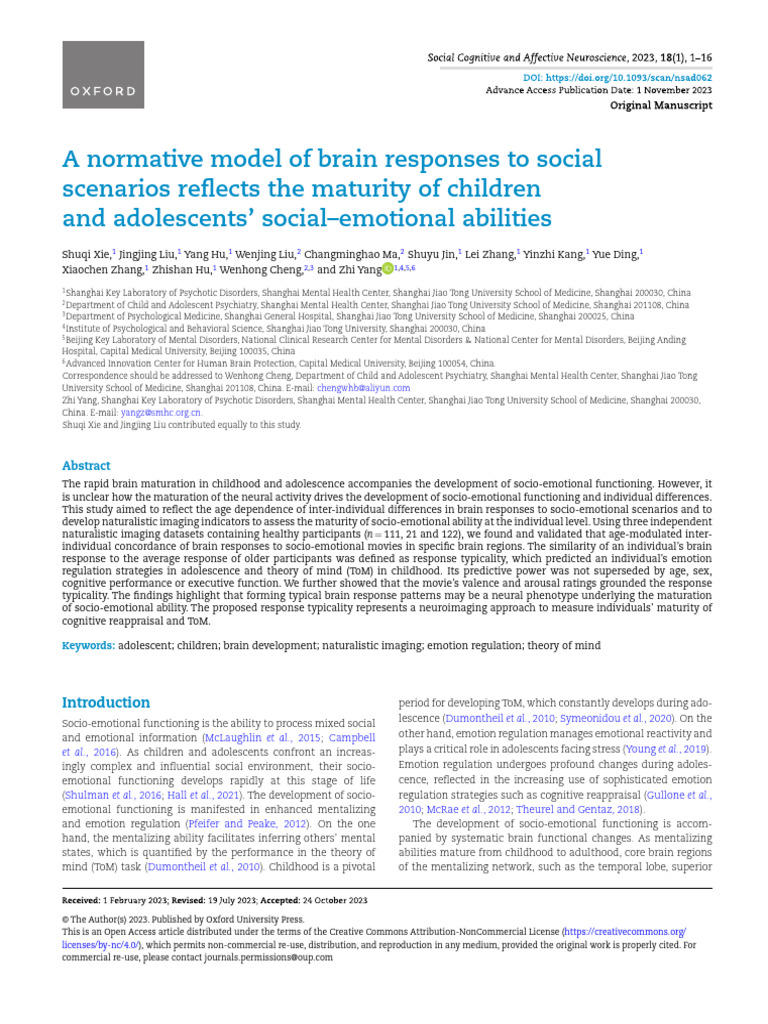 A Normative Model of Brain Responses To Social | PDF | Emotional Self ...