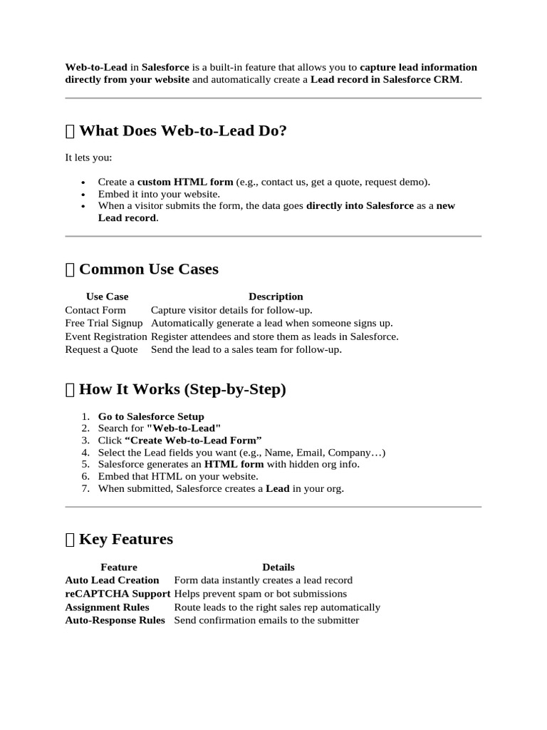 Salesforce Web-to-Lead Overview | PDF