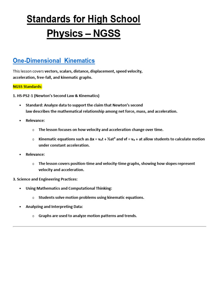 NGSS Standards - (High School Physics) | PDF | Force | Acceleration