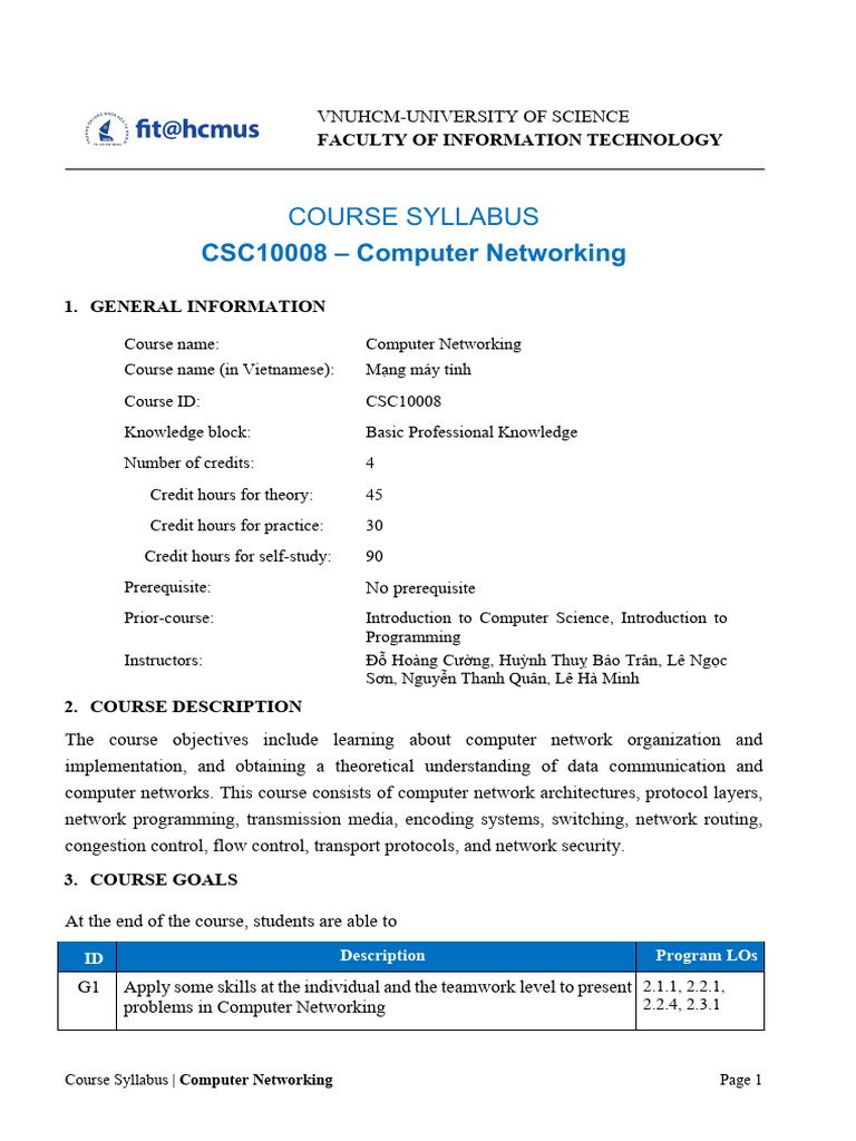 Computer Networking Course Syllabus | PDF | Internet Protocol Suite ...