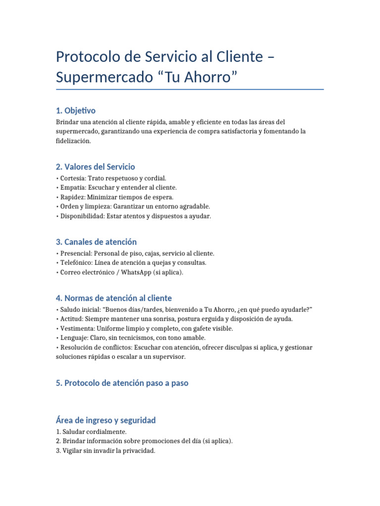 Protocolo de Atención al Cliente en Supermercado | PDF | Servicio al ...