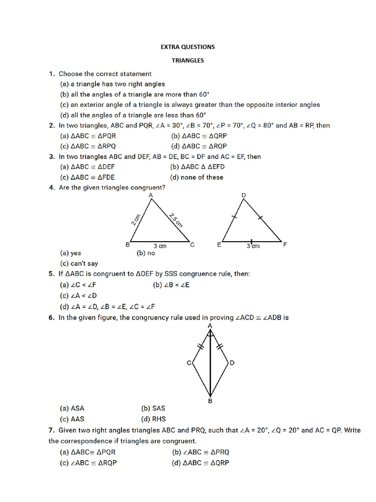 Triangles Extra Question | PDF