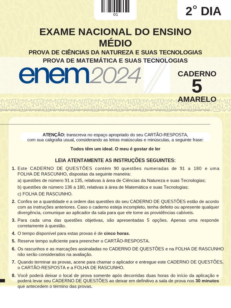 Prova ENEM 2024: Ciências e Matemática | PDF | Vírus | Rede elétrica