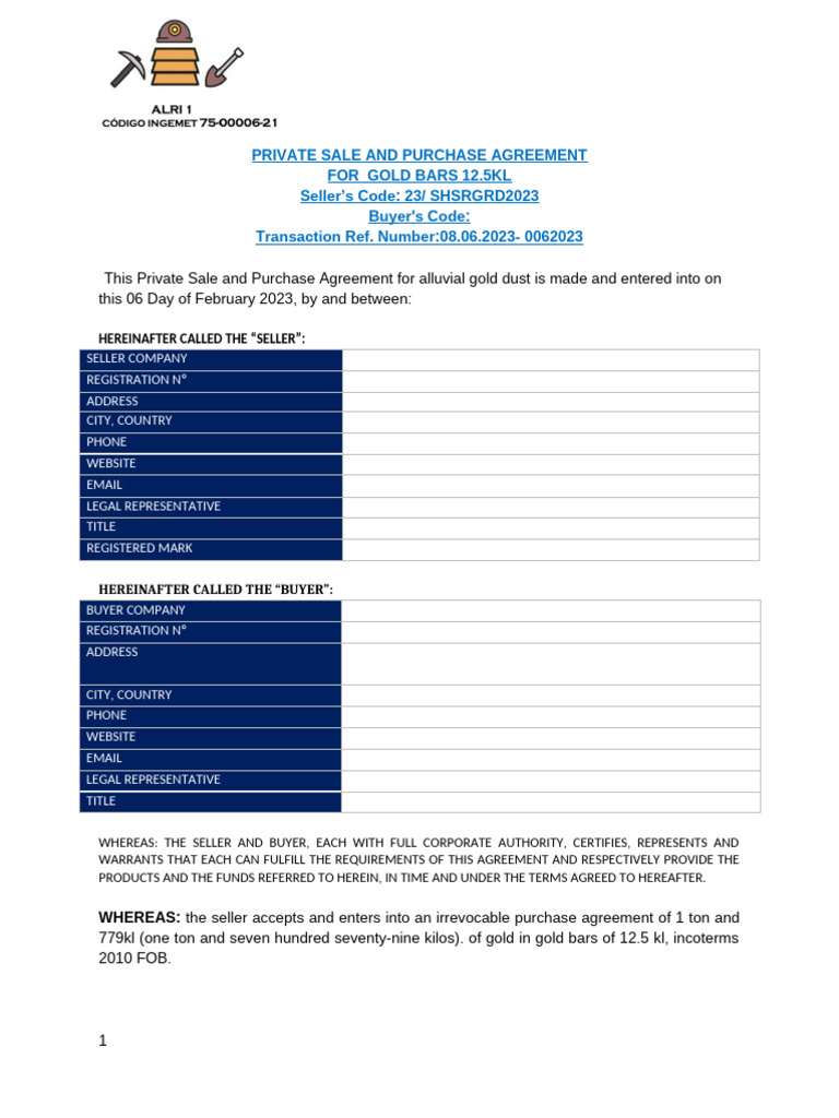 Private Gold Bar Purchase Agreement | PDF | Business