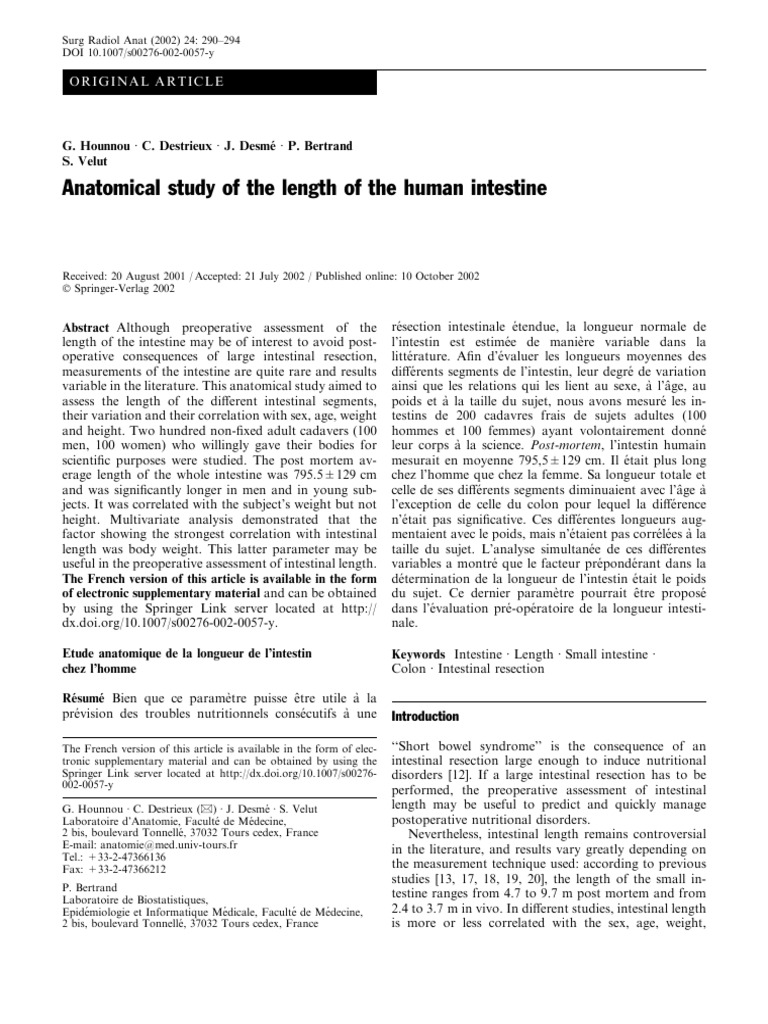Anatomical Study of The Length of The Human Intestine | PDF ...