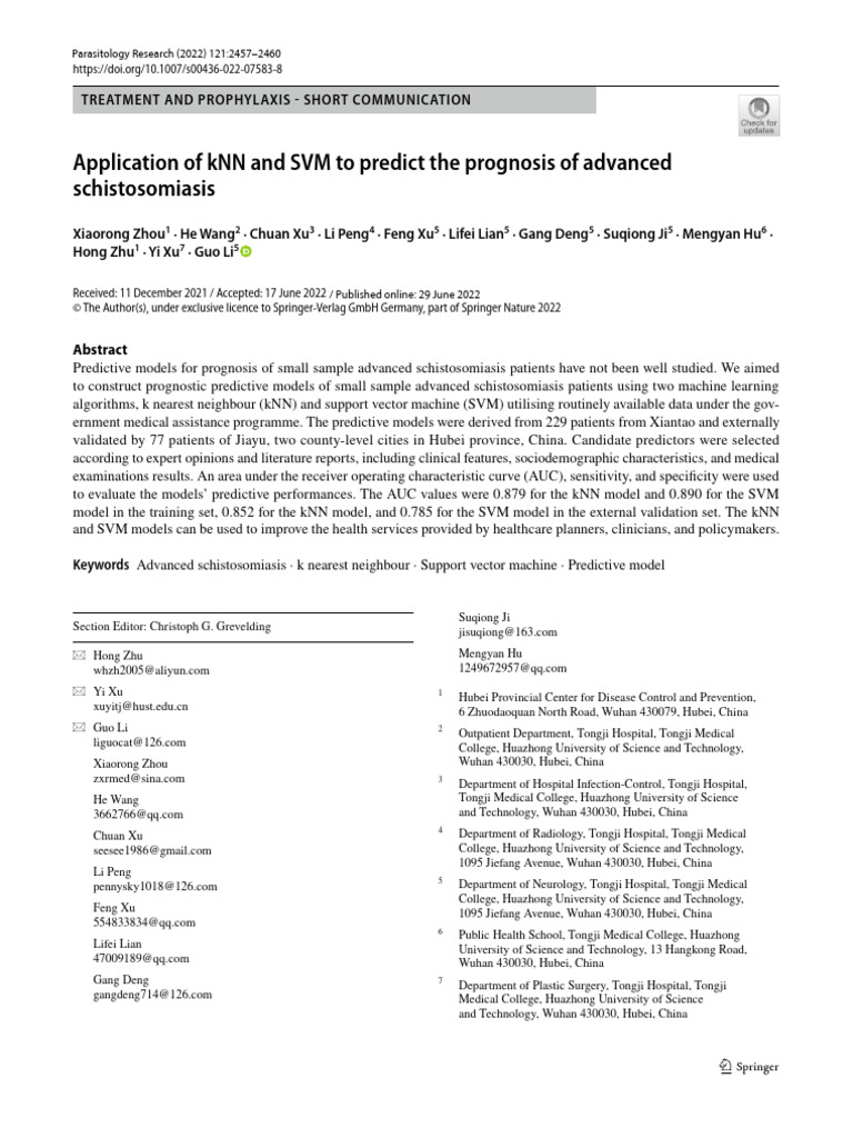 Application of KNN and SVM To Predict The Prognosis of Advanced ...