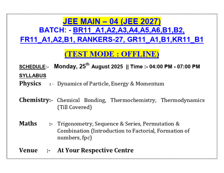 JEE Mains 2027 Exam Schedule | PDF