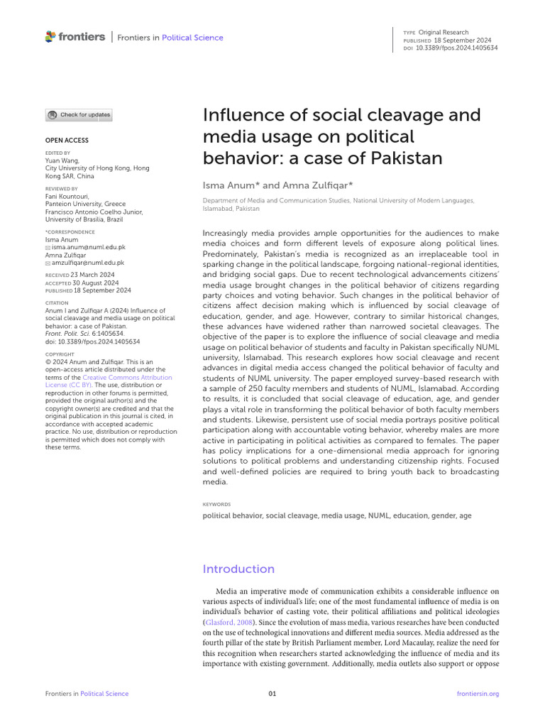 Influence of Social Cleavage and Media Usage PDF Multicollinearity(00)