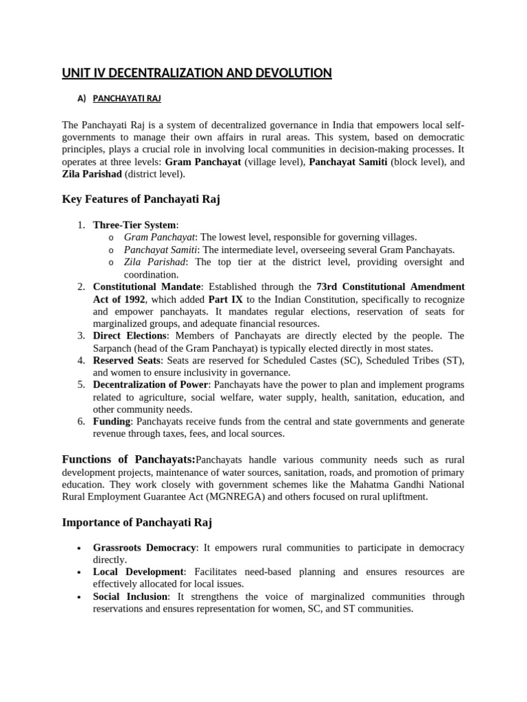 Unit Iv Decentralization and Devolution | PDF | Government | Government ...