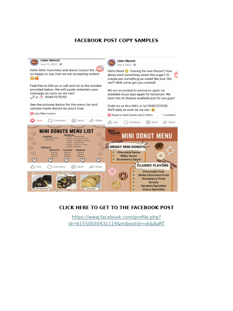 Facebook Post Copy Examples | PDF