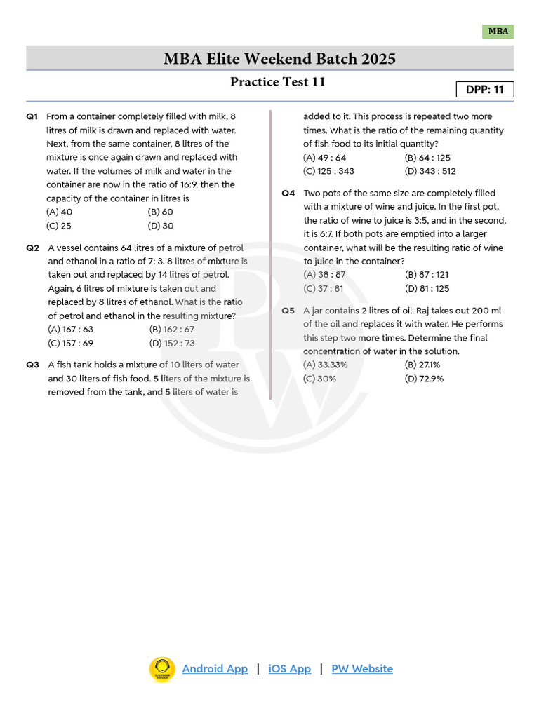 MBA Practice Test: Mixture Problems | PDF | Gasoline