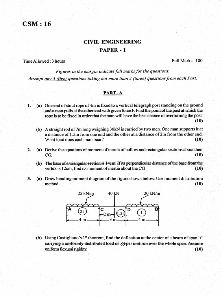 Mcs Main 2016 Civil Engineering Paper I | PDF