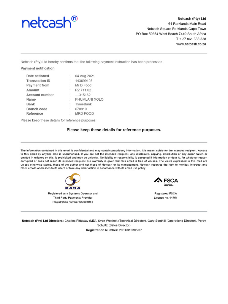 Payment Notification Date Actioned Transaction ID Payment From Amount ...