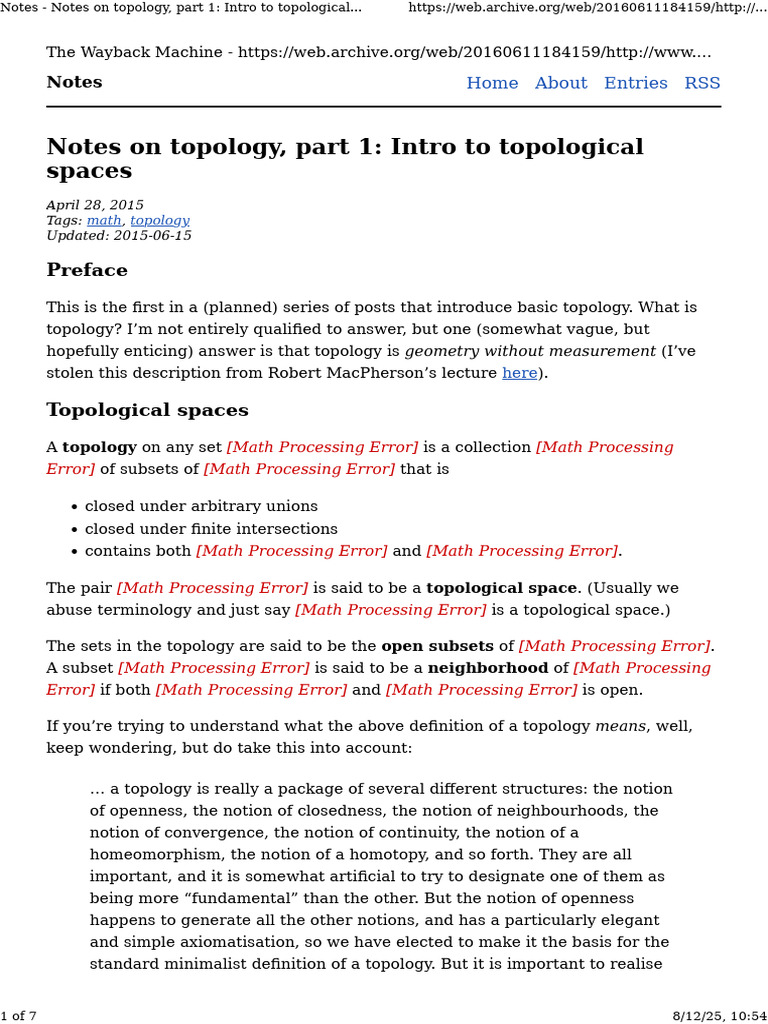 Notes - Notes On Topology, Part 1 - Intro To Topological Spaces | PDF ...