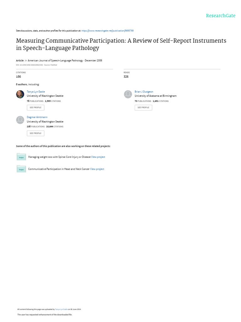 Measuring Communicative Participation A Review of | PDF | Validity ...