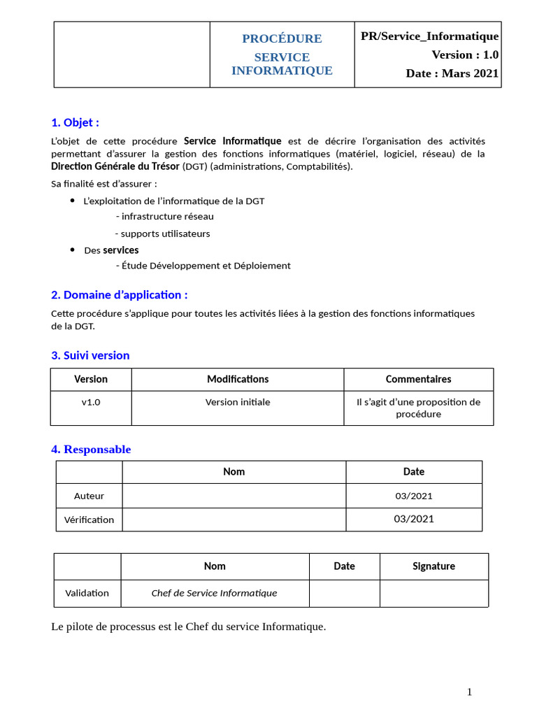 Procédure de Gestion Informatique DGT | PDF | Informatique | Gestion ...