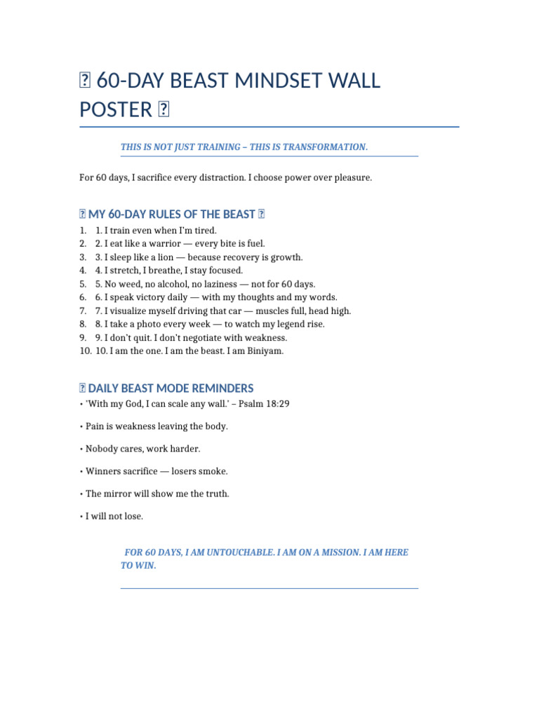 60-Day Beast Mindset Challenge Guide | PDF