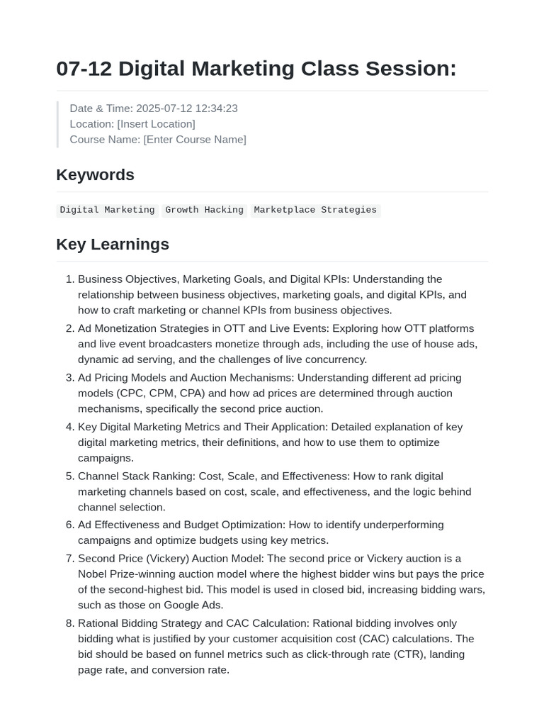 07-12 Digital Marketing Class Session | PDF | Auction | Marketing