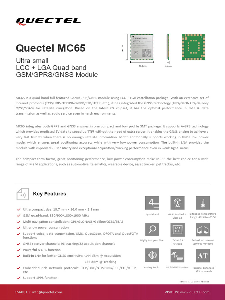Quectel MC65: Compact GSM/GNSS Module | PDF | Computing ...