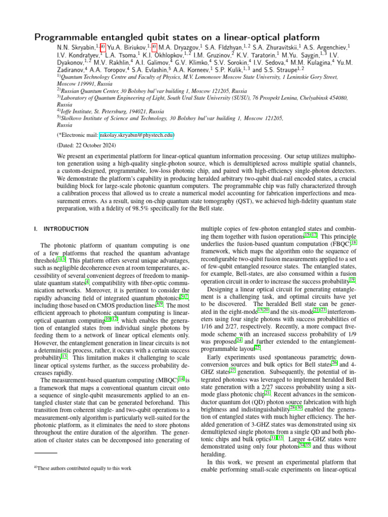 Programmable Entangled Qubit States | PDF | Quantum Computing | Light