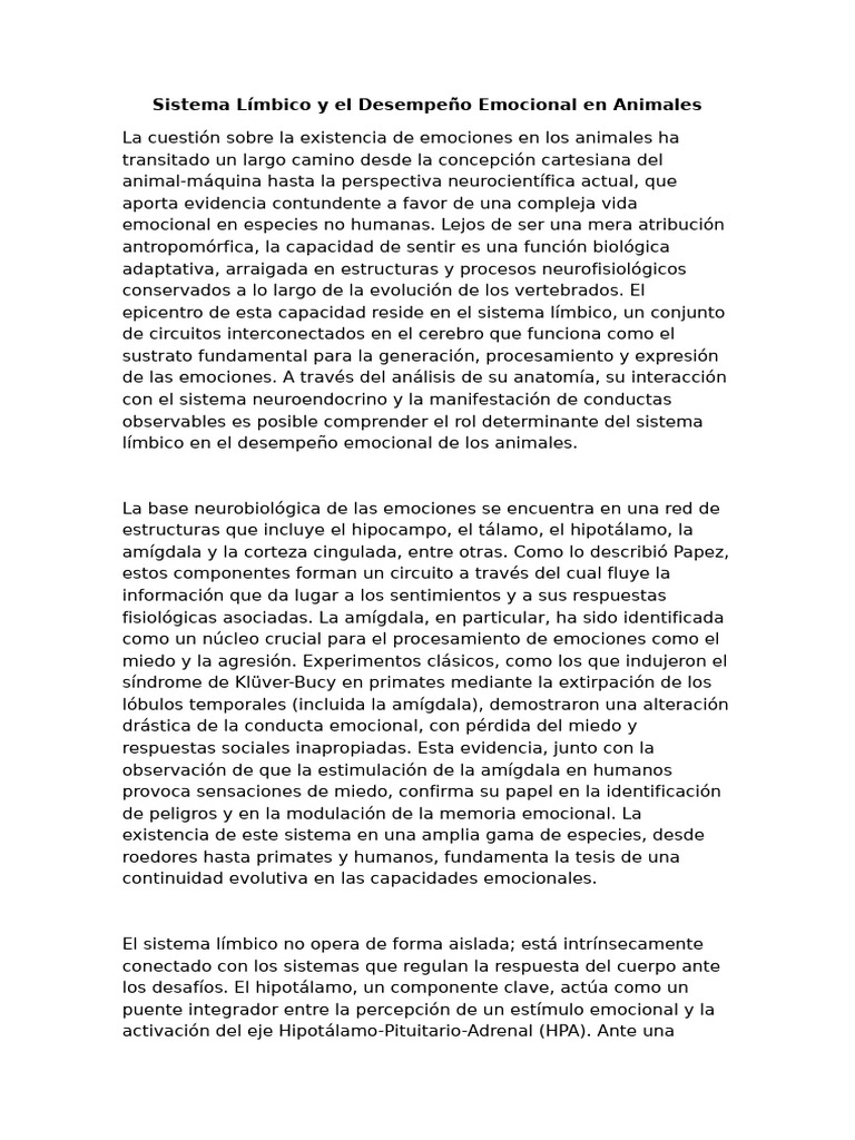 Sistema Límbico y Emociones en Animales | PDF | Las emociones | Amígdala