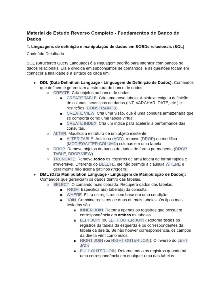 Fundamentos de Banco de Dados e SQL | PDF | SQL | Gestão de dados