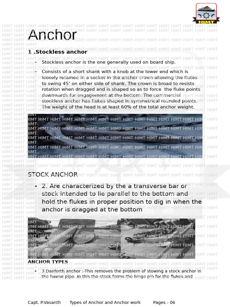 Types of Anchors and Anchor Work - Notes | PDF | Anchor | Watercraft