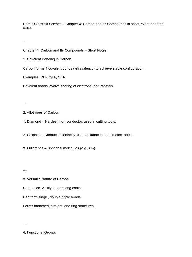 Here's Class 10 Science - Chapter 4 - Carbon and Its Compounds in Short ...