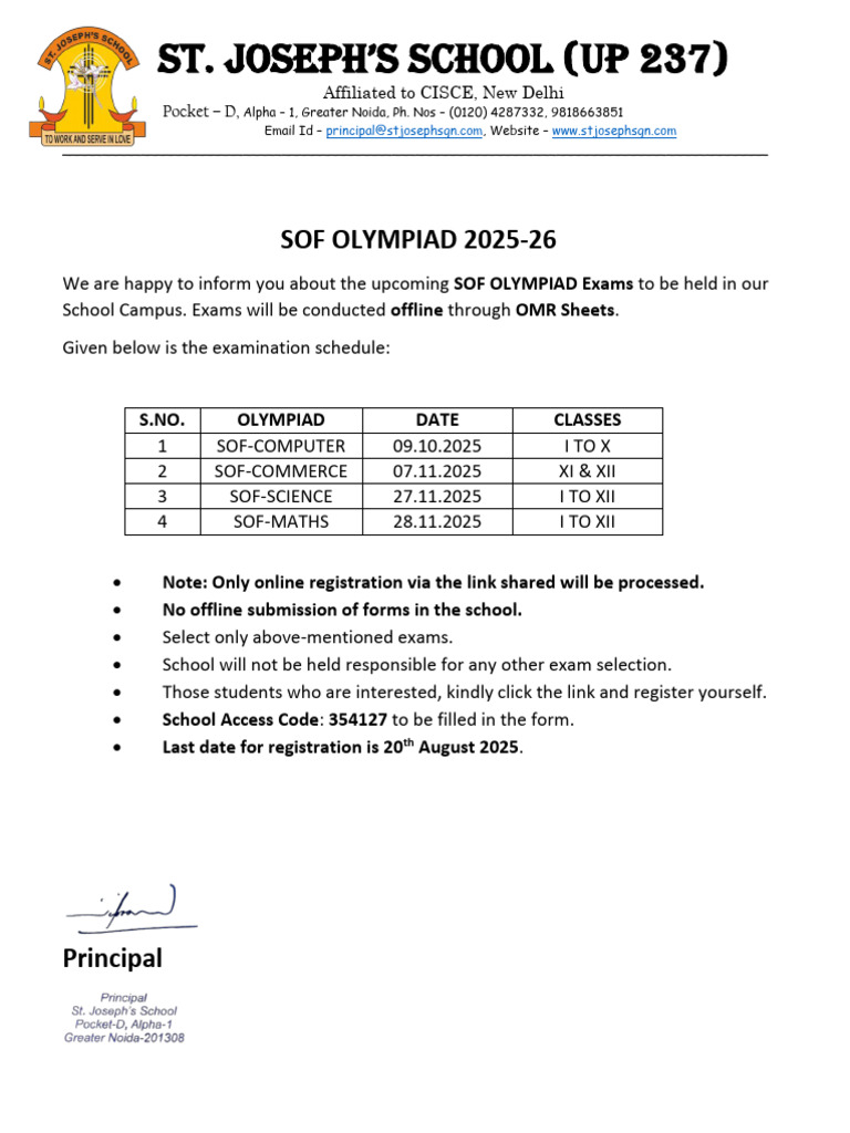 SOF Olympiad Exam Schedule 2025-26 | PDF