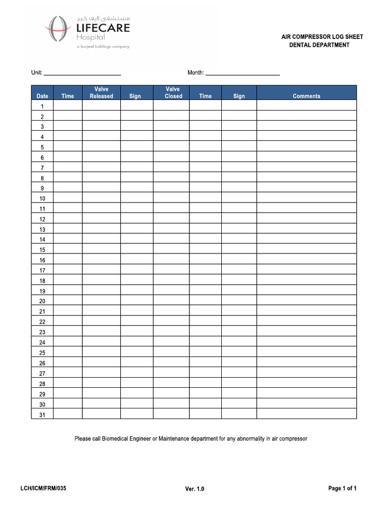 ISO - Dental Compressor Check | PDF