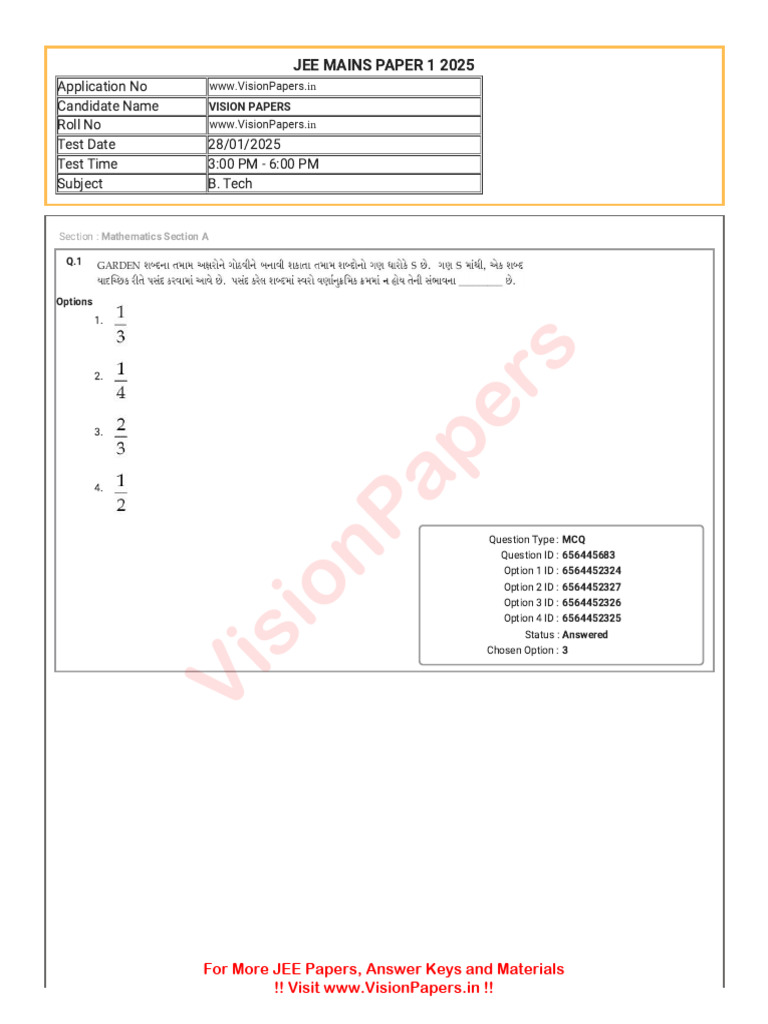 JEE Mains 2025 Vision Papers Overview | PDF | Multiple Choice | Tests