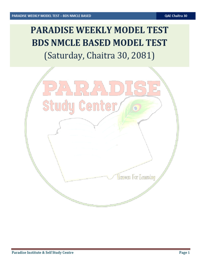 BDS NMCLE Model Test Answers | PDF | Dental Implant | Dental Composite
