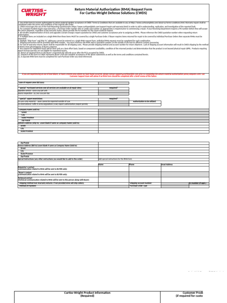 RMA Request Form for CWDS | PDF | Business