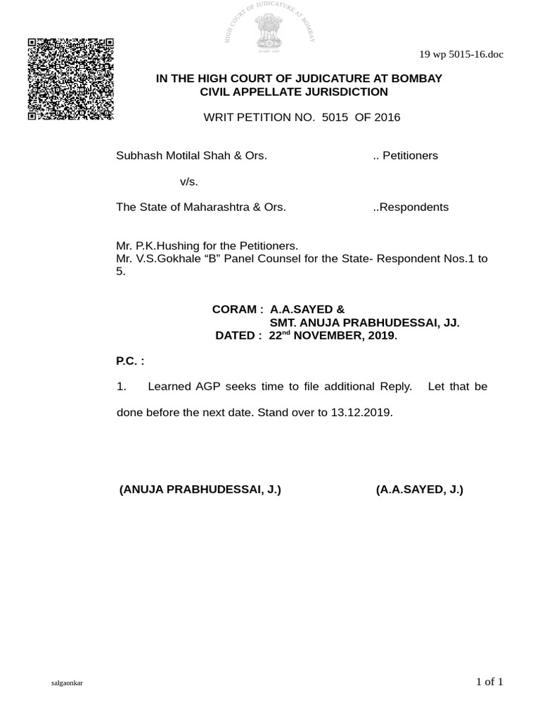 Bombay High Court Writ Petition 5015/16 | PDF