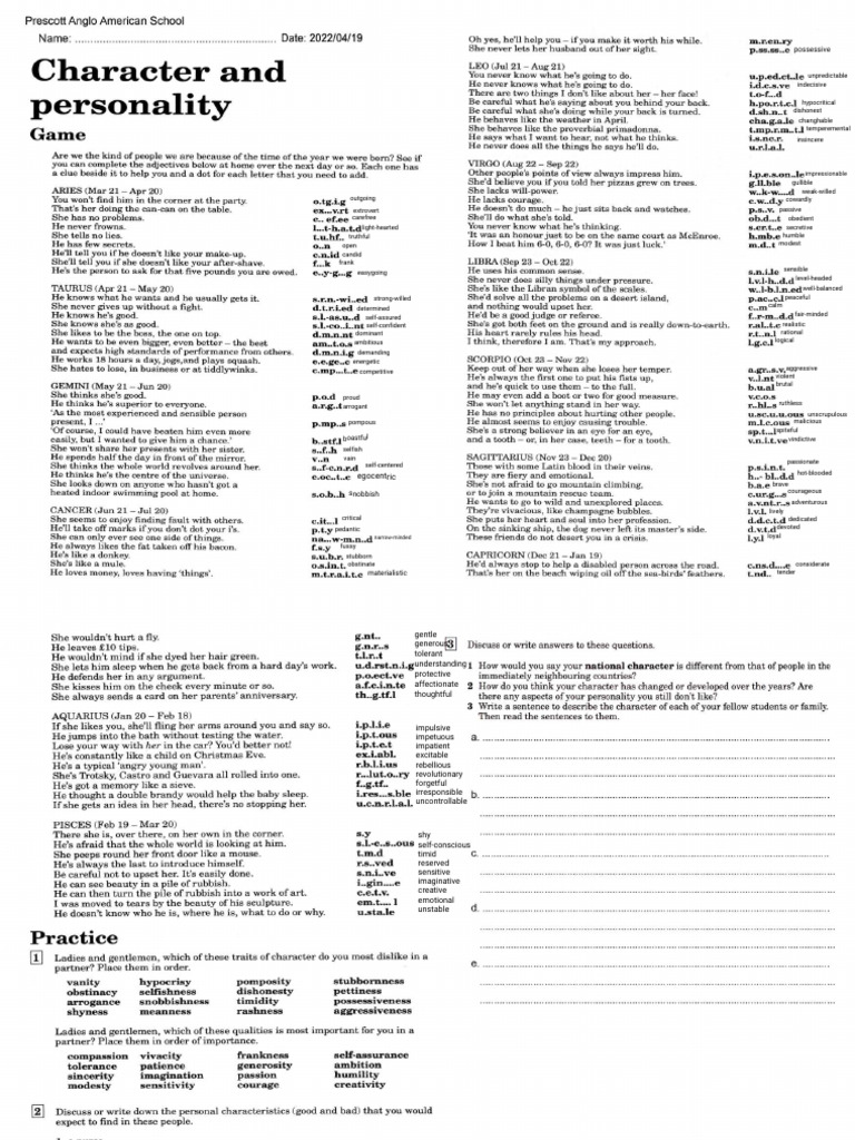 Character Traits: Positive & Negative List | PDF