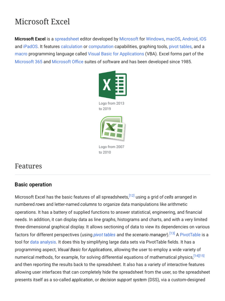 Overview of Microsoft Excel Features | PDF | Microsoft Excel | Visual ...