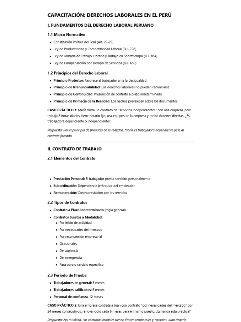 Capacitación - Derechos Laborales en El Perú | PDF | Derecho laboral ...